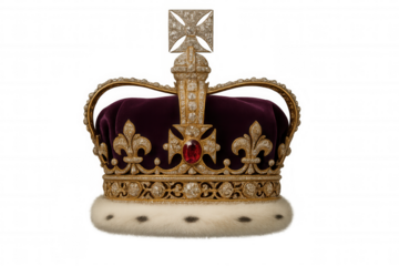 St. Edward's crown, british crown jewels representing royalty, monarchy, coronation, power, and prestige on transparent background