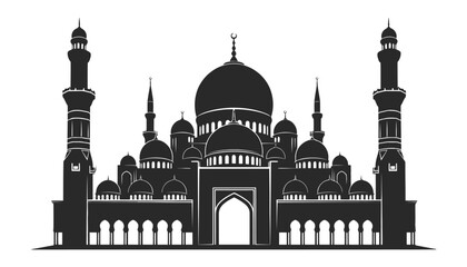 Silhouette of a majestic mosque with minarets