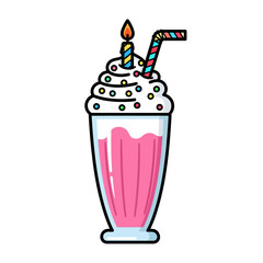 Festive Pink Milkshake with Candle and Sprinkles for Celebration.
