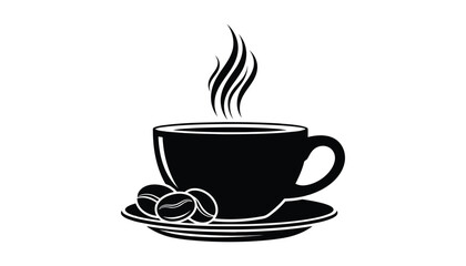 Fototapeta premium A steaming cup of black coffee with coffee beans