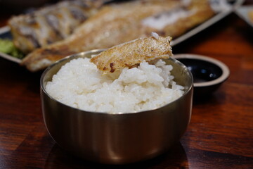 Korean Grilled Hairtail Fish (Galchi) Served on White Rice