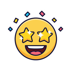 Joyful emoji with star eyes and open mouth expressing happiness and excitement.