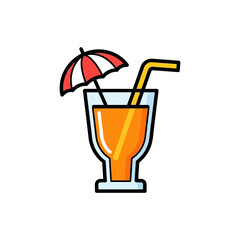 Refreshing Orange Juice Drink with Umbrella and Straw.