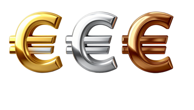 Golden euro sign icon isolated on transparent background