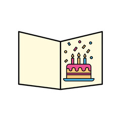 Birthday Card with Cake and Confetti Illustration.
