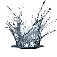 Water crown explosion. Spiky splash with droplets on a black backdrop