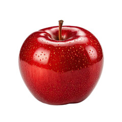 Glossy red apple with stem on a dark background. Studio shot