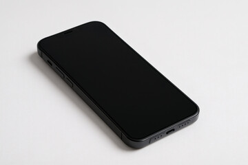 Black Smartphone with Blank Screen on White Background