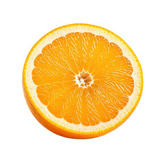 Half-section of vibrant orange fruit showing juicy pulp on black background