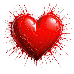 Glossy red heart exploding with light on a black background