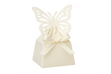 Ivory butterfly gift box with ribbon bow transparent background