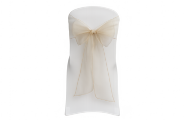 White chair cover with gold bow sash decoration