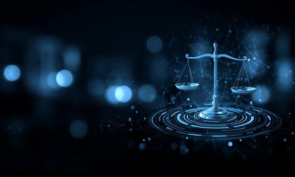 Justice scales law concept digital technology background legal system court advocate concept