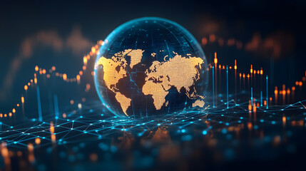 A digital stock market chart illustrating global business growth, financial success, investment strategy, and economic data.