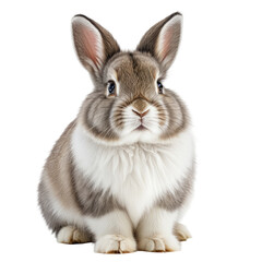 Obraz premium Fluffy bunny with grey-brown fur and white belly, sitting upright