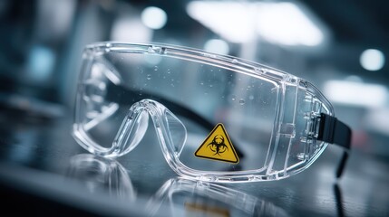 Safety goggles and face shield for protection industrial workplace equipment photography clean room environment close-up view