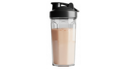 Protein shake in shaker bottle isolated on transparent background for fitness