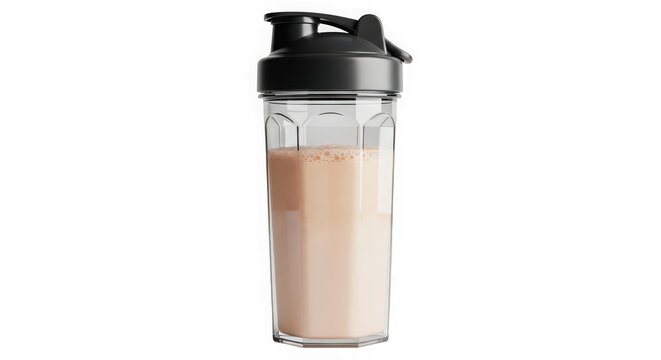 Protein shake in shaker bottle isolated on transparent background for fitness