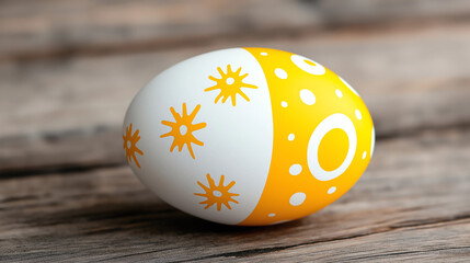 Decorated Easter egg on wooden surface