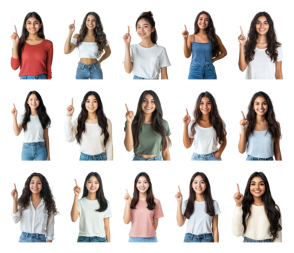 PNG Diverse women pointing upwards, element set on transparent background