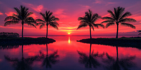 Tropical sunset with palm trees