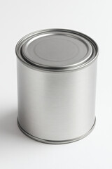 Closed Silver Metal Tin Can on White Background