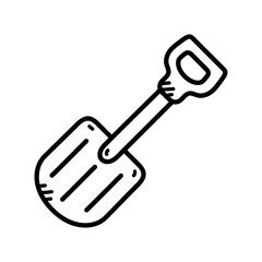 Doodle Style Black and White Shovel Icon on Transparent Background Digging and Construction Hand Drawn Illustration Simple Gardening Tool Symbol