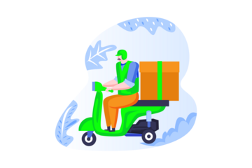 Delivery Scooter with Package Flat Vector Art in Green and Orange with Transparent Background