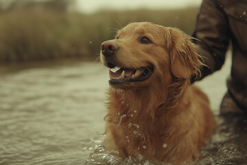 Golden retriever enjoying water