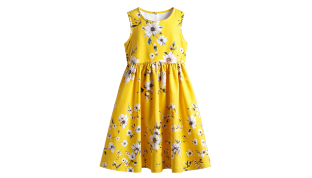  Charming yellow floral girl’s summer dress isolated on transparent background - Powered by Adobe