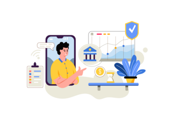 Digital Financial Management App Man with Bank Icon on Transparent Background