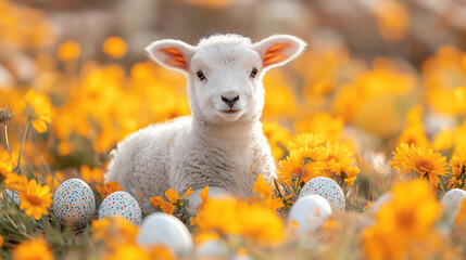 Adorable lamb in springtime meadow