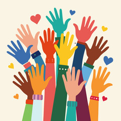 Fototapeta premium Diverse hands raised together in unity and support