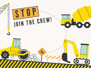 CONSTRUCTION SITE blank frame decorative element illustration building kiddy theme poster card announcement background