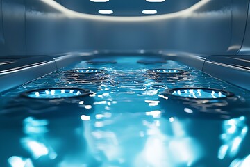 Serene Aqua Therapy Relaxing underwater lights illuminate a calming spa experience in a futuristic sleek design