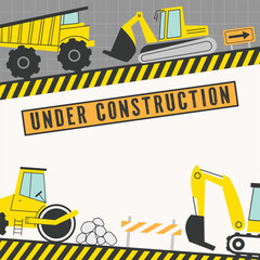 CONSTRUCTION SITE blank frame decorative element illustration building kiddy theme poster card announcement background