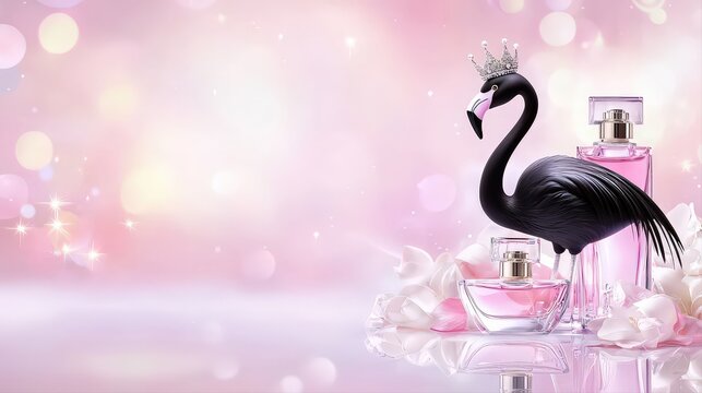 Minimalist close-up of a crowned black flamingo perch