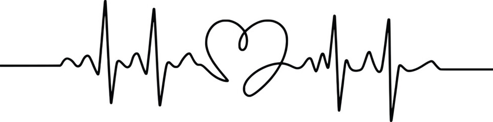 Single line heartbeat ekg heart symbol love cardiology medical health care concept