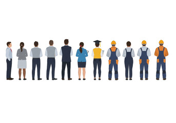 Diverse group of workers facing away in a workplace setting