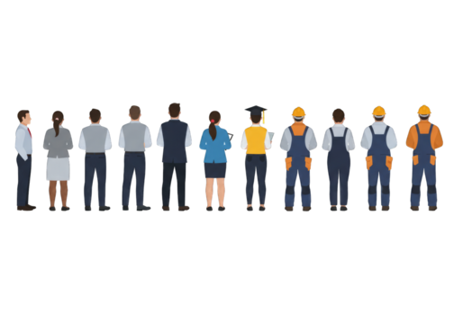 Diverse group of workers facing away in a workplace setting