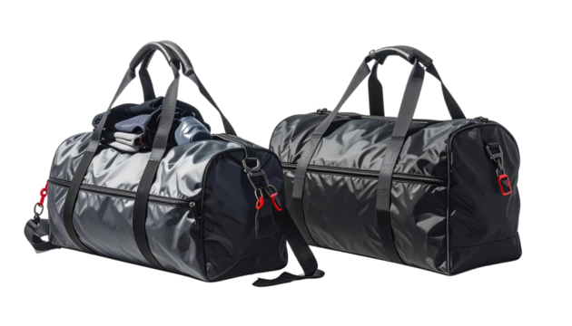 Sporty travel bag with gym essentials isolated on transparent background - Powered by Adobe