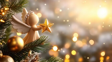 Traditional wooden angel tree topper smooth polished