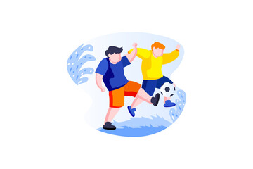 Dynamic Soccer Players in Mid Air with Blue and Orange Uniforms Playful Action in Abstract Minimalist Style on Transparent Background