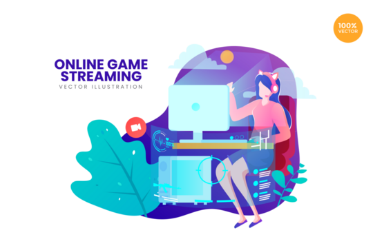 Female Gamer in Pink Shirt Playing Online Game on Transparent Background