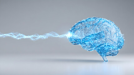 A wave of light particles flows into a digital brain plexus network.
