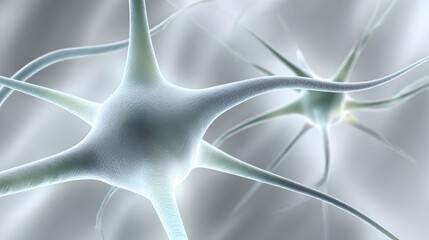 A microscopic view of interconnected blue neurons against a clean white background.
