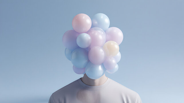 A cluster of pastel bubbles replaces the head of a person shown.