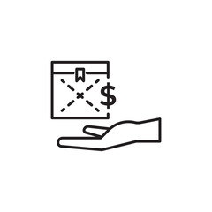 Hand holding gift box with dollar sign line icon representing cashback, reward, bonus, promotion, and discount. Perfect for finance, business, e-commerce, payment, and marketing vector illustration.