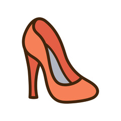 Elegant Coral High Heel Shoe with Brown Outline on Transparent Background