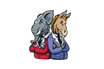 Elephant and Donkey Cartoon Illustration with Suit and Tie on Transparent Background